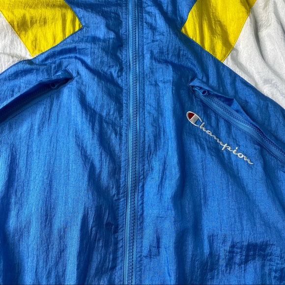 Champion Nylon Full Zip Warm Up Jacket Blue/Sunny Yellow/White size XL - Picture 9 of 16
